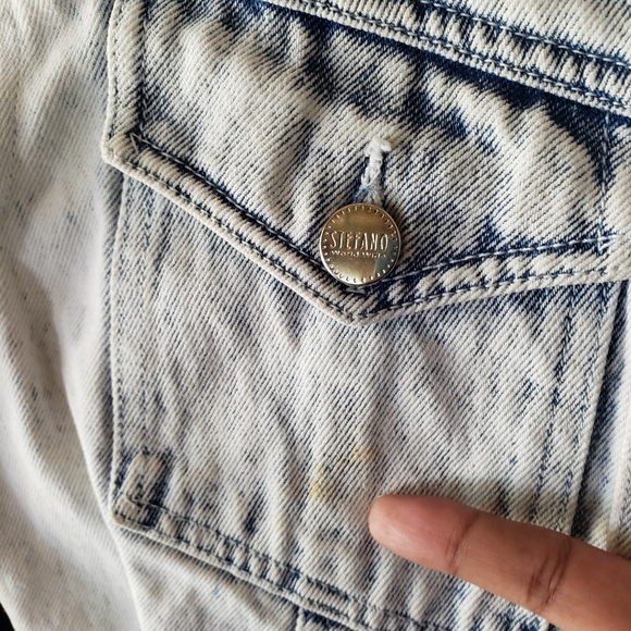 80s 90s Denim Jean Jacket Cropped Acid Bleached s - Picture 4 of 7